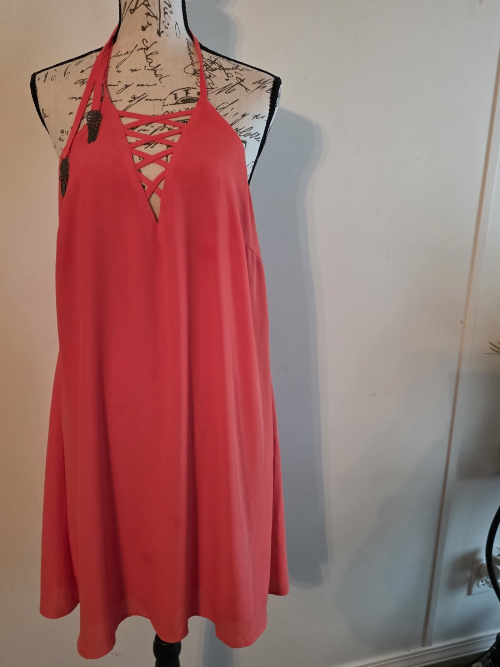 Venus Orange Halter Sundress Metal Dream Catcher Deatsil On Neck Ties Size S